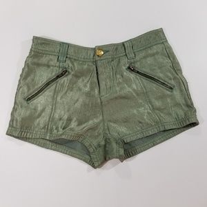Free People Green Shimmery Shorts Zipper Pockets 2